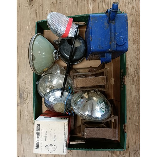 40 - Assorted Canadian car registration plates, various dials, lights and other items (2 boxes)