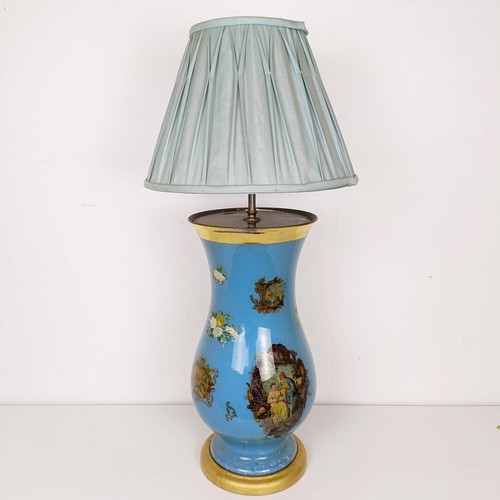 782 - A 19th century glass Decalcomania lamp base, 46 cm high