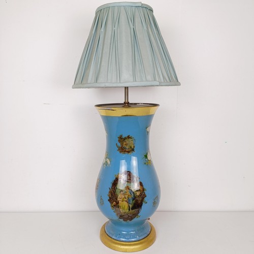 782 - A 19th century glass Decalcomania lamp base, 46 cm high
