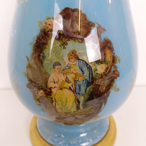 782 - A 19th century glass Decalcomania lamp base, 46 cm high