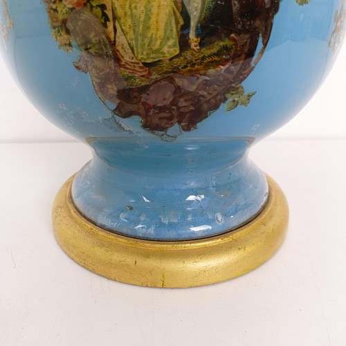 782 - A 19th century glass Decalcomania lamp base, 46 cm high