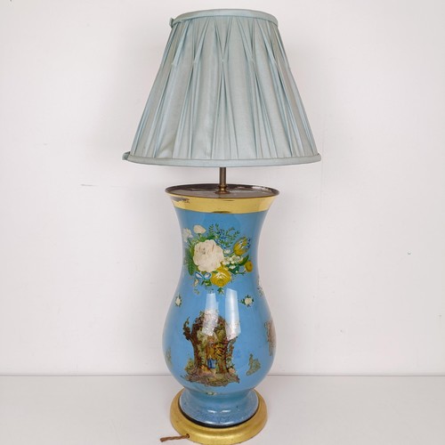 782 - A 19th century glass Decalcomania lamp base, 46 cm high