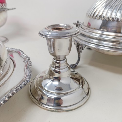 787 - A silver plated muffin dish, assorted silver plate and a jug (box)