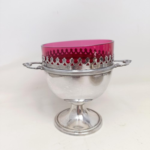 787 - A silver plated muffin dish, assorted silver plate and a jug (box)