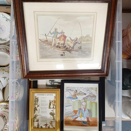 789 - A pair of oak frames, 84 x 75 cm with photographic portraits, a vintage suitcase, assorted prints an... 