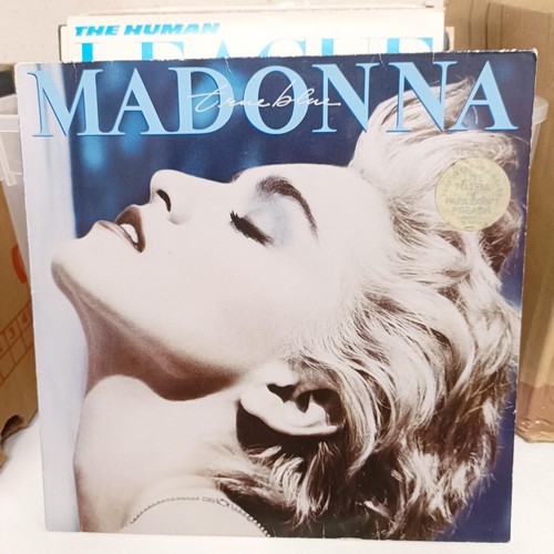 796 - Assorted vinyl LP records from the 70s - 80s, to include Madonna, Billy Idol and Def Leppard (box)