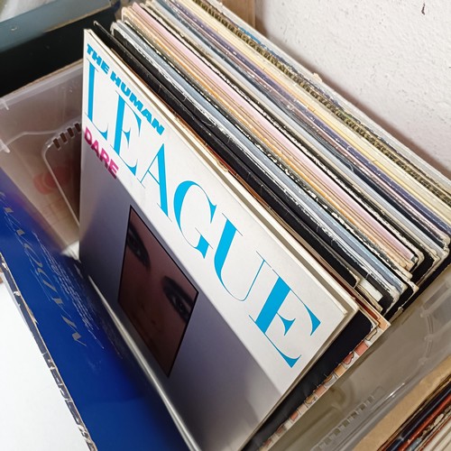 796 - Assorted vinyl LP records from the 70s - 80s, to include Madonna, Billy Idol and Def Leppard (box)