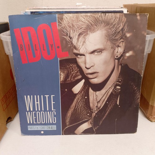 796 - Assorted vinyl LP records from the 70s - 80s, to include Madonna, Billy Idol and Def Leppard (box)