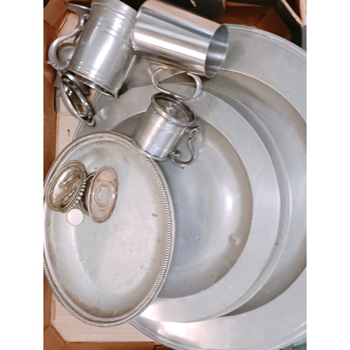 857 - Assorted pewter and silver plate (two boxes)
