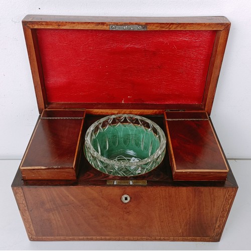 863 - A 19th century mahogany tea caddy, the hinged lid to reveal two compartments and a mixing bowl, 25 c... 