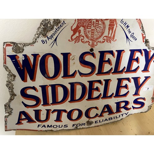 9 - A Wolseley Siddeley Autocars Famous For Reliability double sided enamel sign, 45 x 57 cmPlease see o... 