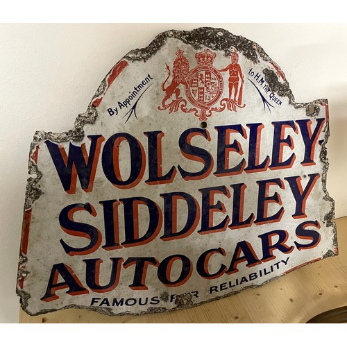 9 - A Wolseley Siddeley Autocars Famous For Reliability double sided enamel sign, 45 x 57 cmPlease see o... 