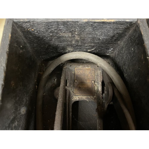 20 - An MOD issue tyre pump, a fuel can, and a Kismet Duplex foot pump, boxed (3)Please see our terms and... 