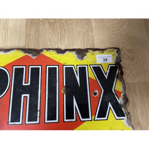39 - A Sphinx Plugs double sided enamel sign, 23 x 41 cmPlease see our terms and conditions in relation t... 