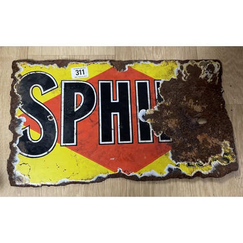39 - A Sphinx Plugs double sided enamel sign, 23 x 41 cmPlease see our terms and conditions in relation t... 