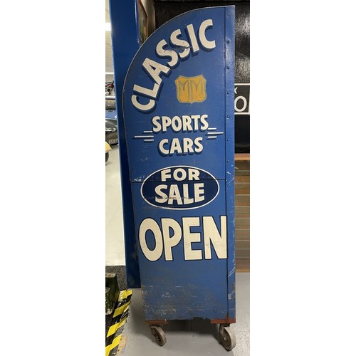 54 - A blue painted forecourt oil dispenser, with a Price's Motorine motor oil enamel sign, 64.5 cm wide
... 
