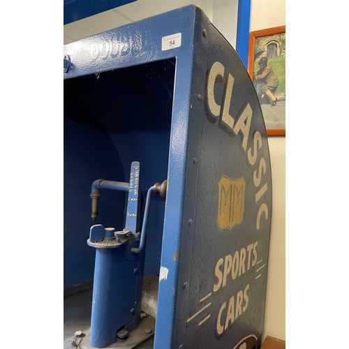 54 - A blue painted forecourt oil dispenser, with a Price's Motorine motor oil enamel sign, 64.5 cm wide
... 
