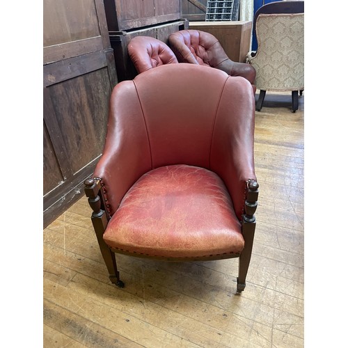 1321 - A button back armchair, another, and a mahogany framed chair (3)