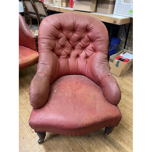 1321 - A button back armchair, another, and a mahogany framed chair (3)