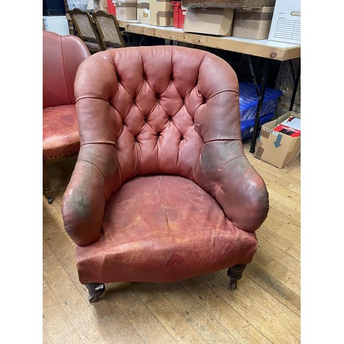 1321 - A button back armchair, another, and a mahogany framed chair (3)