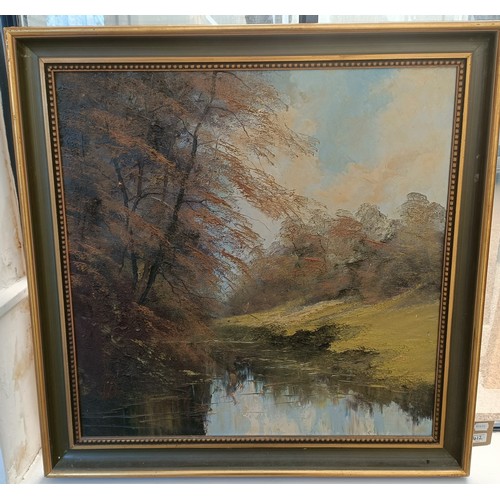 762 - Hampton, a woodland scene, oil on canvas, signed, 52 x 59 cm, English school, river scene, oil on ca... 