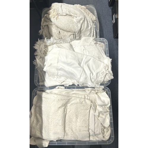 761 - A large quantity of crochet work table linen and other cloths and items (3 boxes)