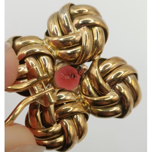 731 - A pair of gold and garnet clip on earrings