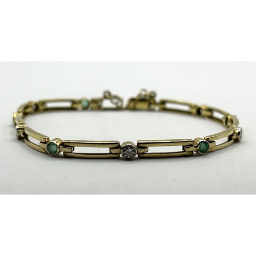 734 - A 9ct gold, diamond and green stone bracelet, 8.1 g, a pair of opal stud earrings, a turquoise bead ... 