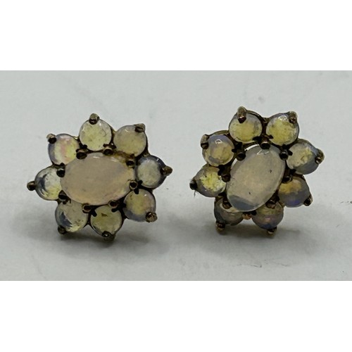 734 - A 9ct gold, diamond and green stone bracelet, 8.1 g, a pair of opal stud earrings, a turquoise bead ... 