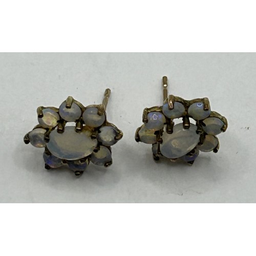 734 - A 9ct gold, diamond and green stone bracelet, 8.1 g, a pair of opal stud earrings, a turquoise bead ... 