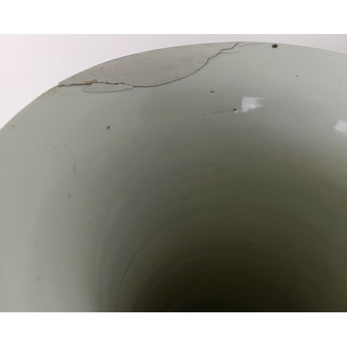 635 - A Ming style sleeve vase, probably Ching dynasty, a large rim chip and repairs, 44 cm high