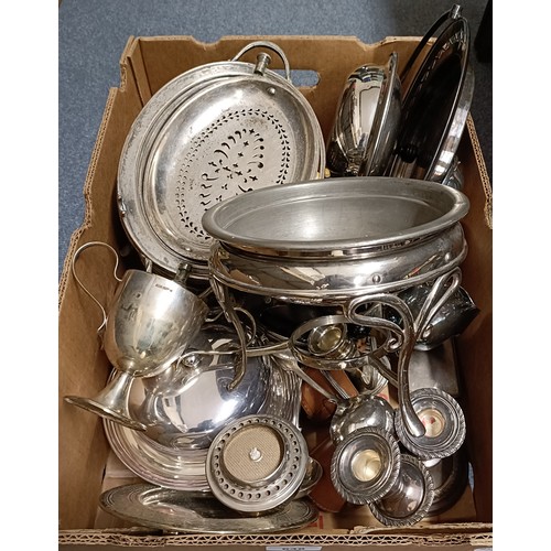 648 - A silver plated oval breakfast tray, another and assorted silver plate (box)