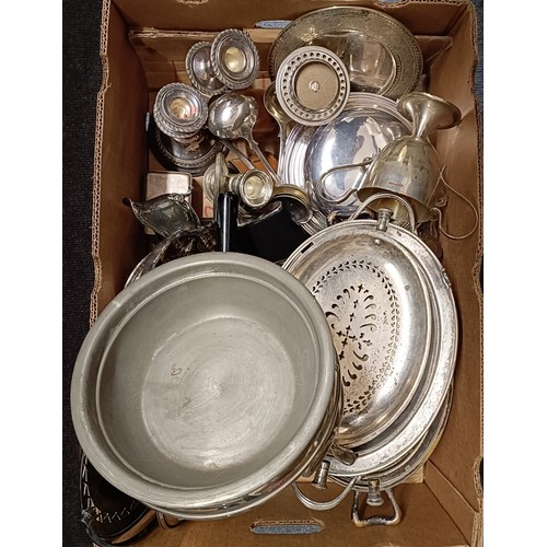 648 - A silver plated oval breakfast tray, another and assorted silver plate (box)