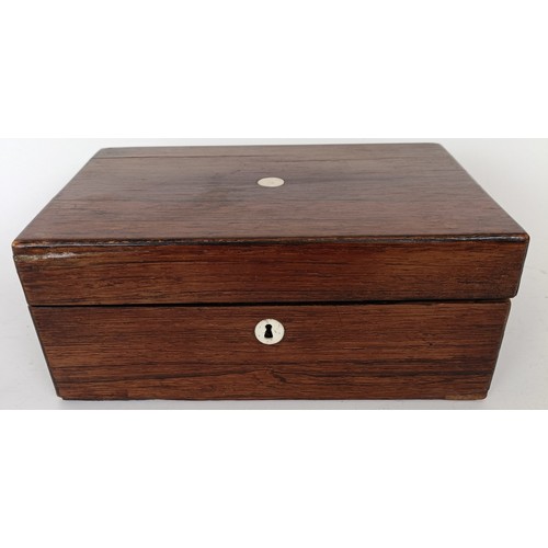 721 - A rosewood box, a lens, in a leather case and assorted other items