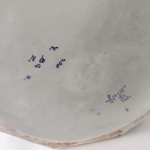 748 - A large pair of blue and white Delft vases and covers, central cartouches decorated landscapes with ... 