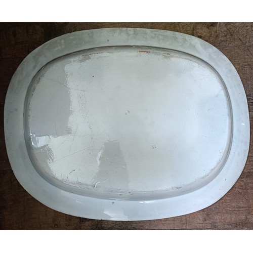 756 - A large Staffordshire blue and white meat plate, 63 x 50 cm and a blue and white meat plate, with a ... 