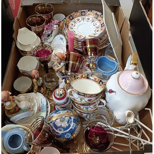 750 - A Shelley cup and saucer, assorted ceramics, glass and other items (2 boxes)