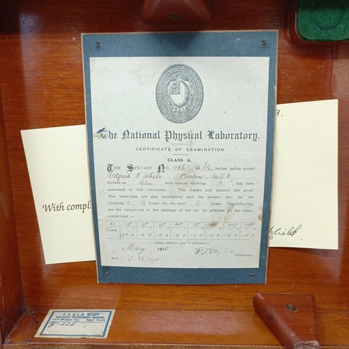 773 - A sextant, engraved Wilfred O'Whites Nautical Instruments, Boston USA in an oak case