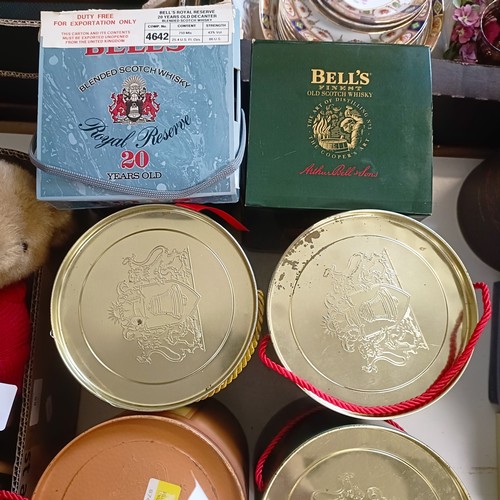65 - Commemorative Bells Whisky to include: Set of three, Regular Bells Whisky in a Bell Decanter (75cl, ... 