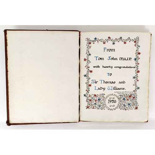 21 - A handwritten wedding gift from John MAJP to Sir Thomas & Lady Williams 1920, assorted pamphlets... 
