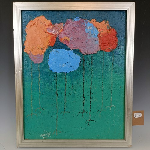 260 - Dagslanyilo, abstract, oil on board, signed and dated 2004, 38 x 47 cm