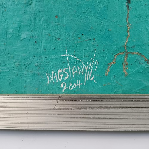 260 - Dagslanyilo, abstract, oil on board, signed and dated 2004, 38 x 47 cm