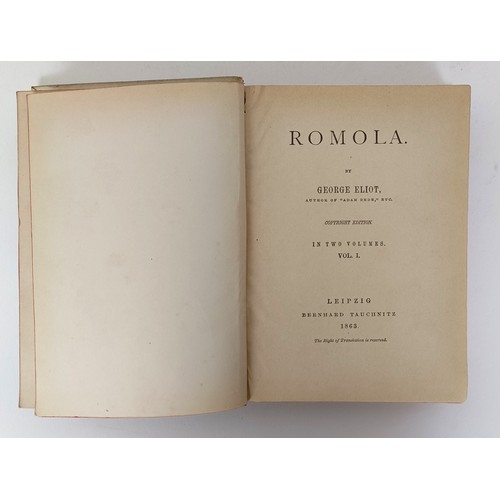 37 - Evans (Mary Ann) - George Eliot, Romola, 2 Vol. Leipzip 1863, painted vellum