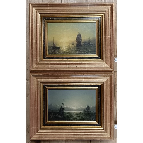 279 - William Adophus Knell (1801 - 1875), moonlit ships, oil on board, signed, 14 x 21.5 cm, and its pair... 