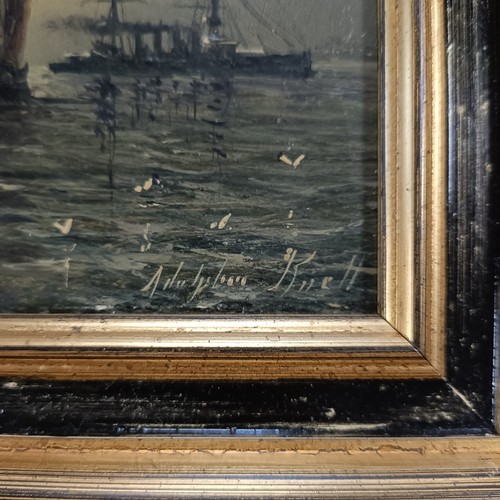 279 - William Adophus Knell (1801 - 1875), moonlit ships, oil on board, signed, 14 x 21.5 cm, and its pair... 