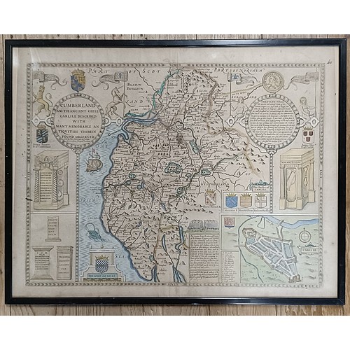 289 - A tinted map of Cumberland, 43 x 55 cm