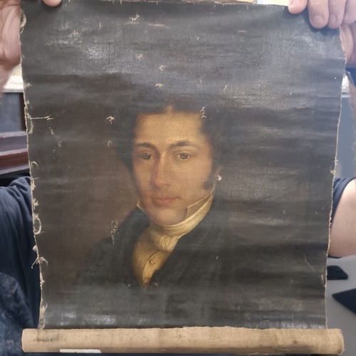 280 - 19th century, portrait of a gentleman, oil on canvas, 50 x 39 cm, unframed and rolled
