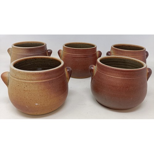313 - A set of five John Leach, Muchelney, pottery soup bowls, 13 cm diameter (5)