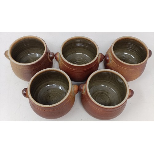 313 - A set of five John Leach, Muchelney, pottery soup bowls, 13 cm diameter (5)