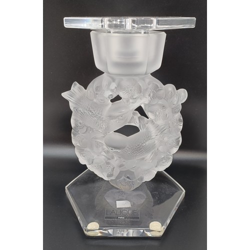 314 - A modern Lalique frosted and clear glass candlestick, 20 cm high